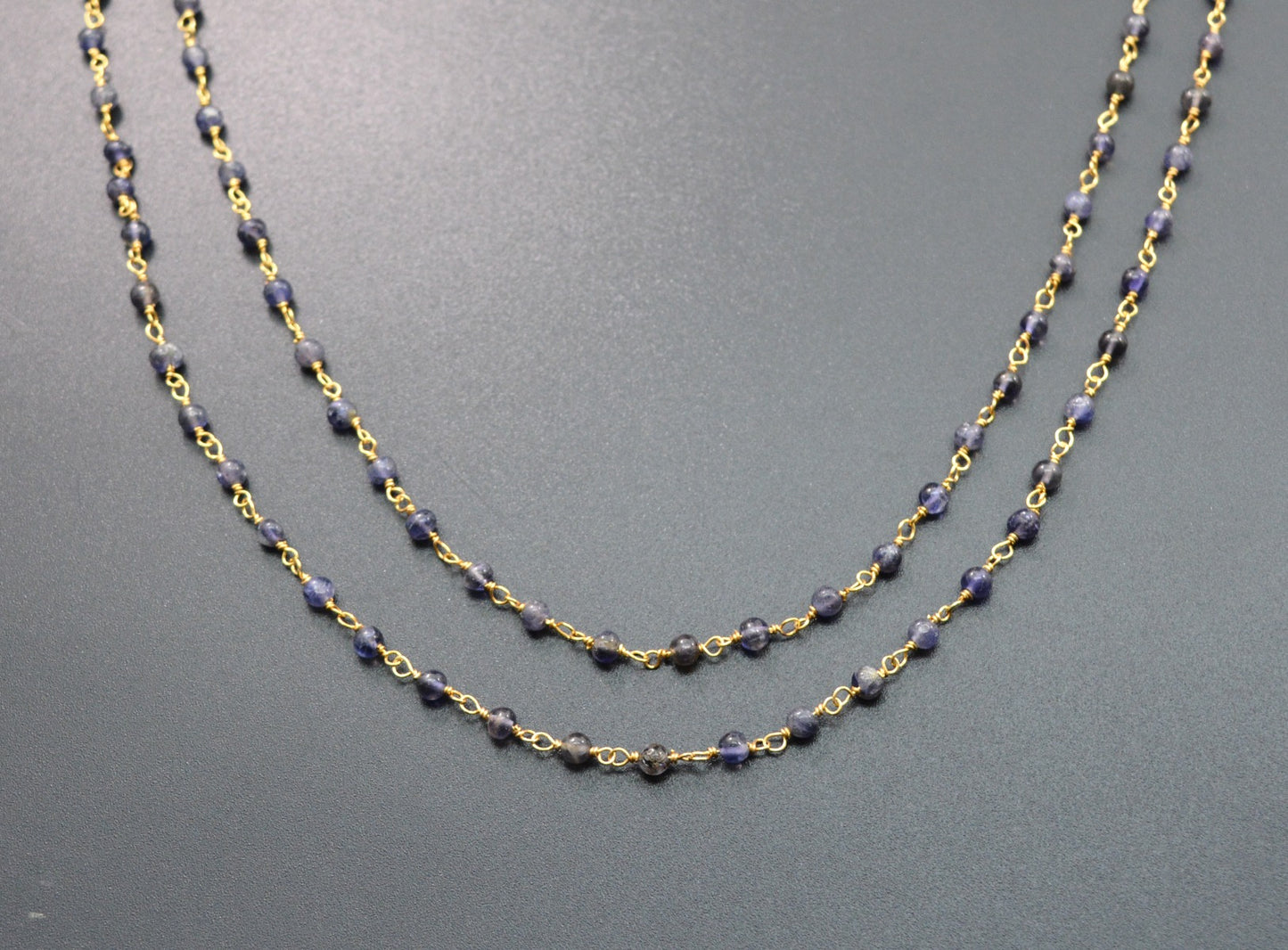 Graceful Iolite Rosary Chain in 925 Silver Gold - 3mm