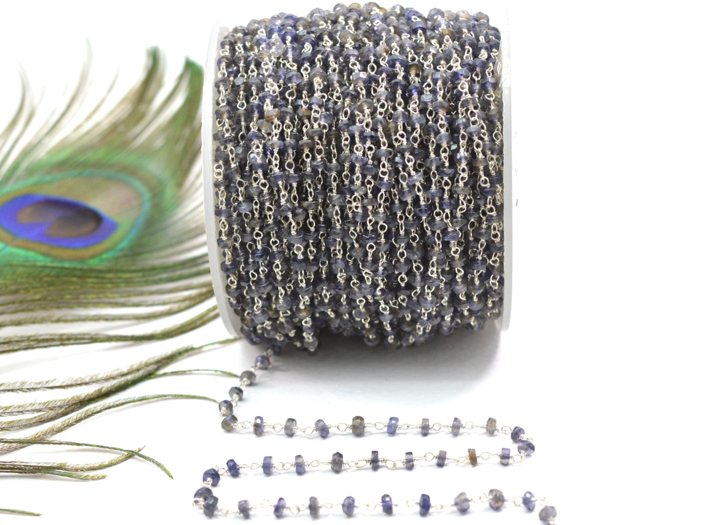 925 Silver Gold Rosary Chain with Iolite - 3mm