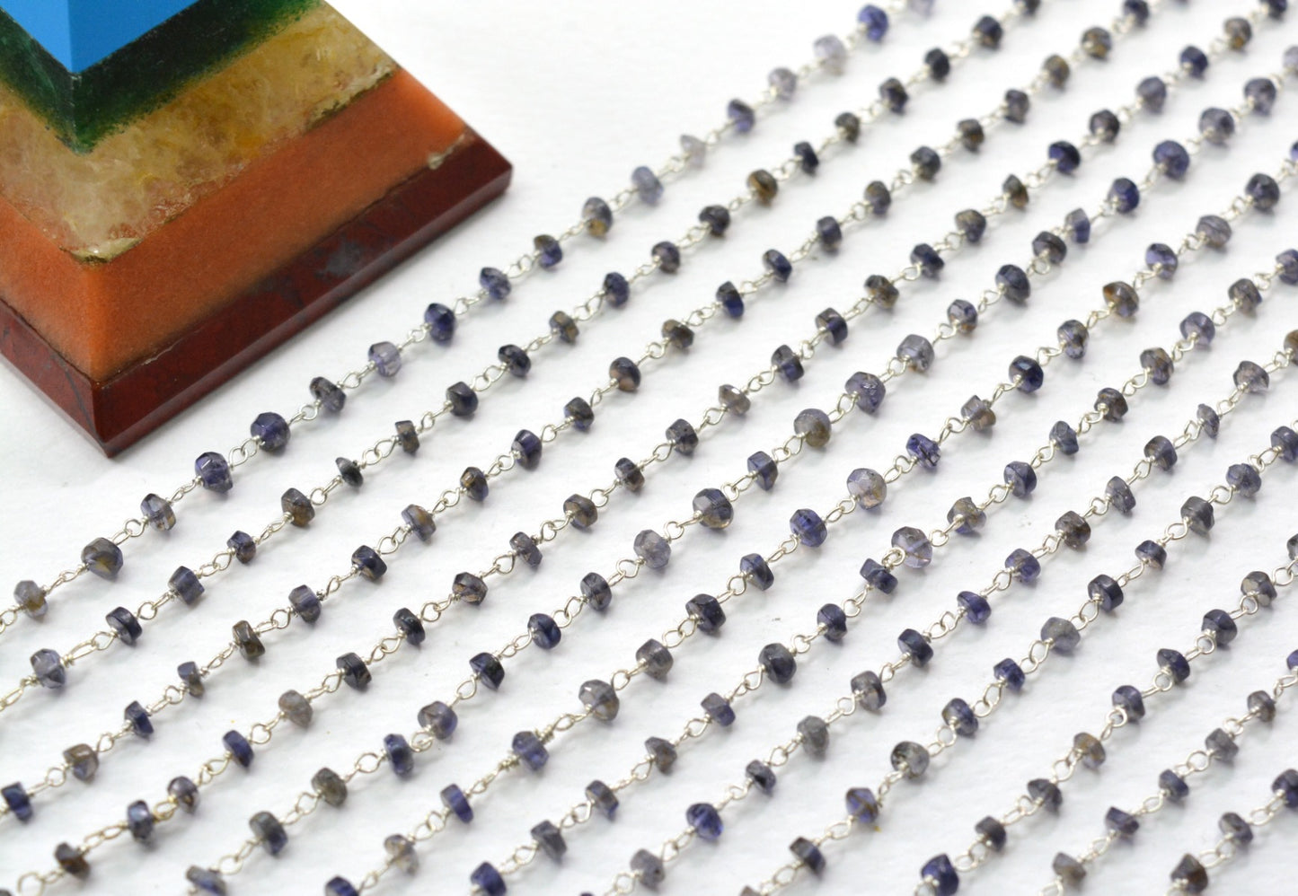 925 Silver Gold Rosary Chain with Iolite - 3mm