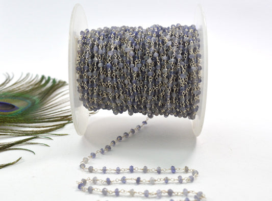 Iolite Rosary Chain - 925 Silver Gold, 3mm