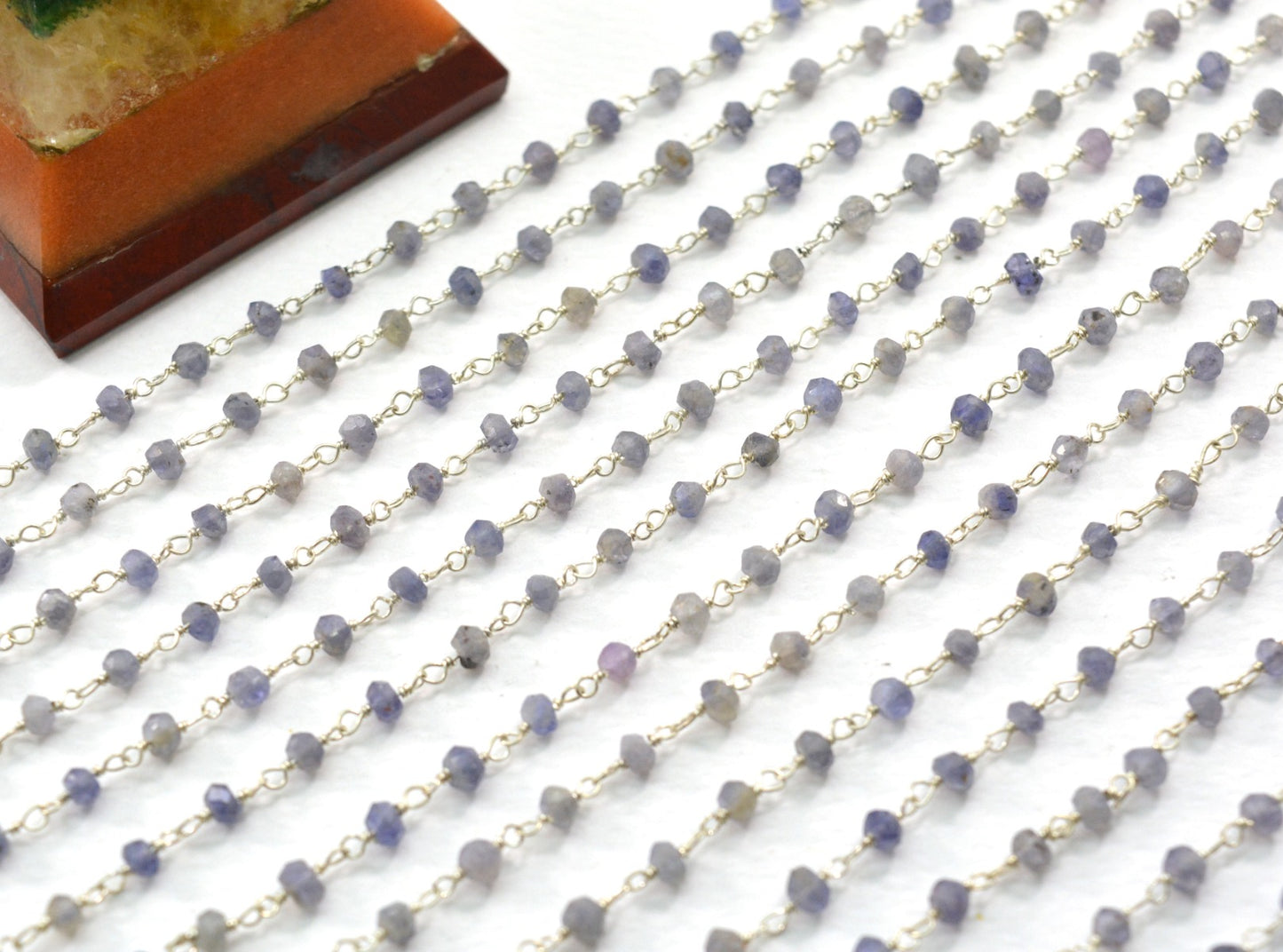 Iolite Rosary Chain - 925 Silver Gold, 3mm