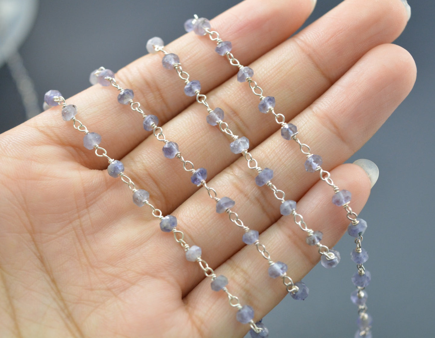 Iolite Rosary Chain - 925 Silver Gold, 3mm
