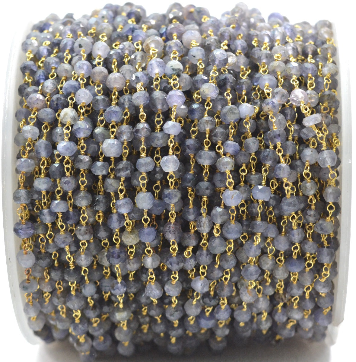 Iolite Rosary Chain - 925 Silver Gold, 4mm