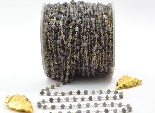 Iolite Rosary Chain - 925 Silver Gold, 4mm