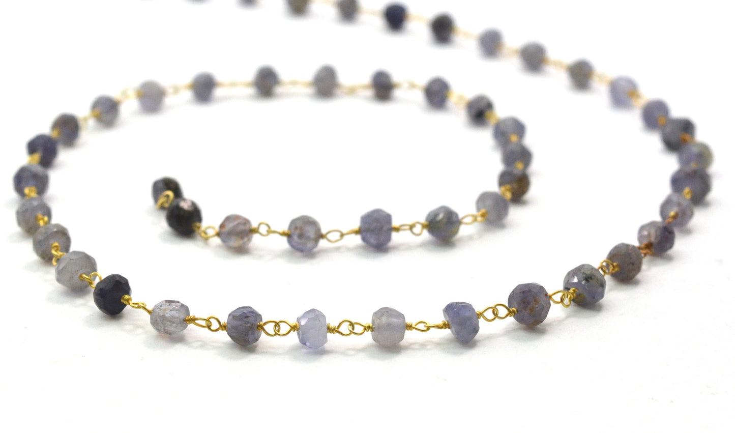 Iolite Rosary Chain - 925 Silver Gold, 4mm