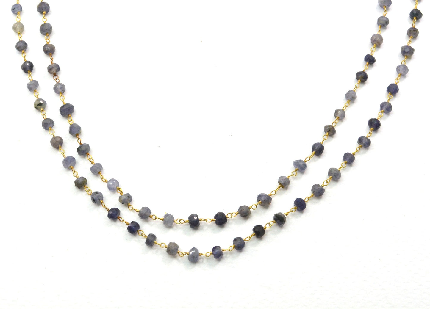 Iolite Rosary Chain - 925 Silver Gold, 4mm