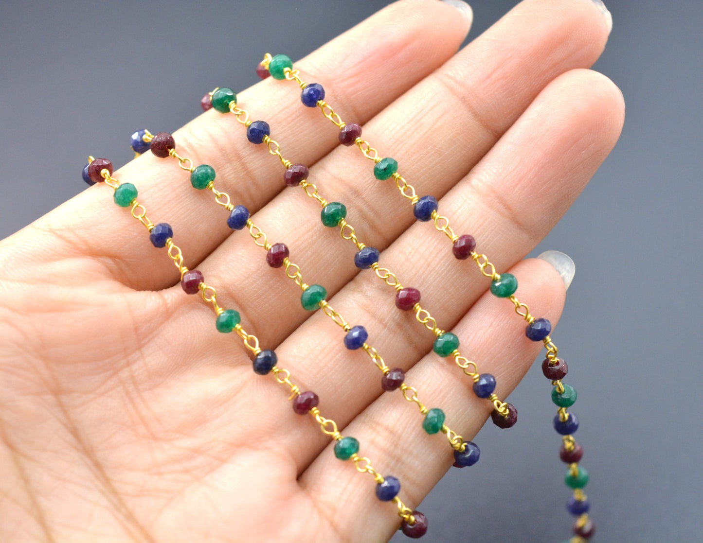 Graceful Rosary Chain - Emerald 925 Gold Silver 3mm