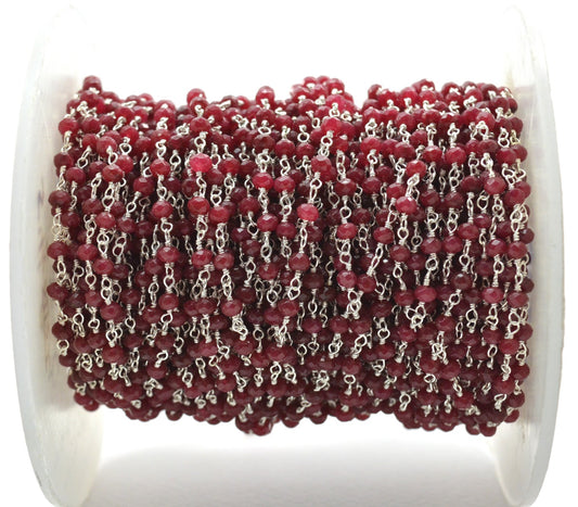 Artisan Ruby Rosary Chain in 925 Gold Silver - 3mm - view 3
