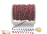 Artisan Ruby Rosary Chain in 925 Gold Silver - 3mm