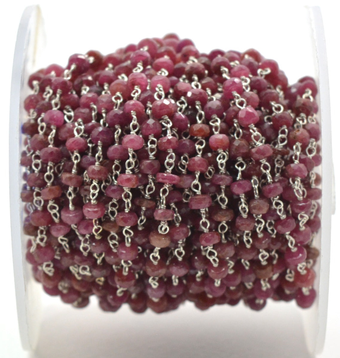 Handmade 925 Silver Gold Rosary Chain - Ruby 3.50mm