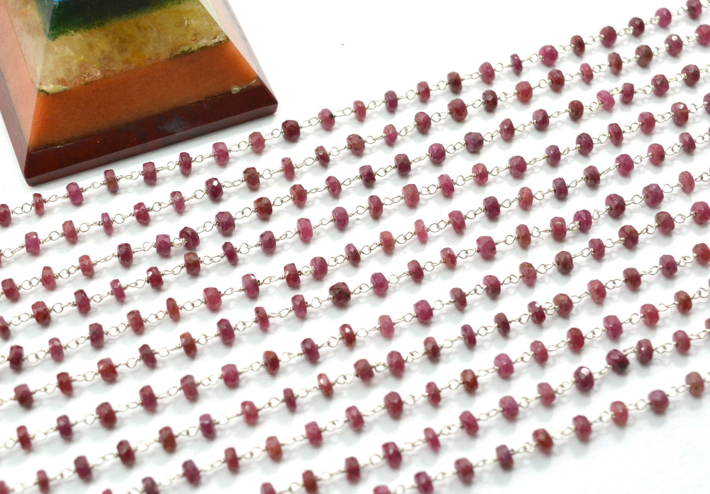 Handmade 925 Silver Gold Rosary Chain - Ruby 3.50mm