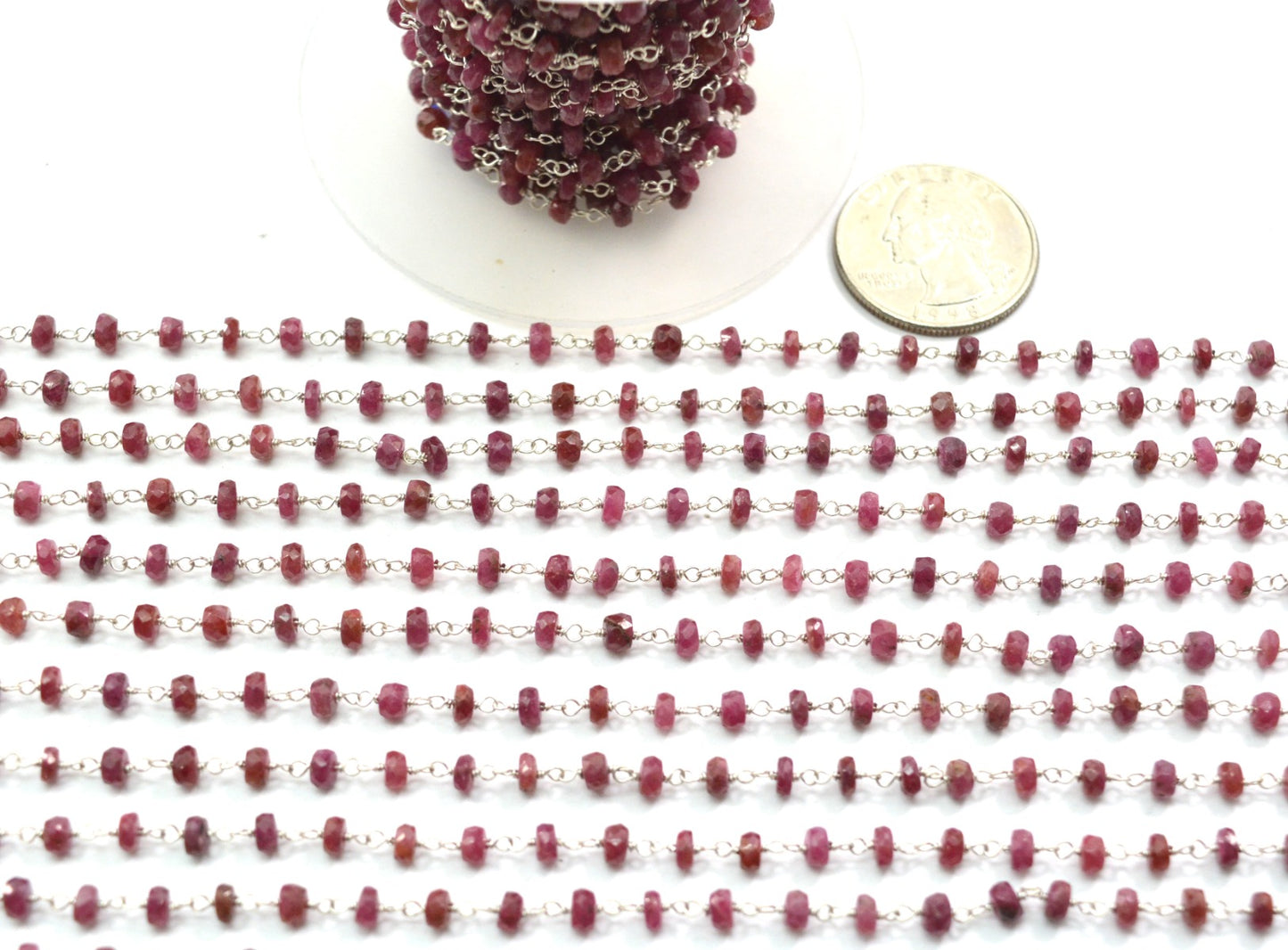 Handmade 925 Silver Gold Rosary Chain - Ruby 3.50mm