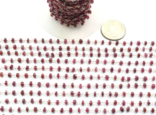 Handmade 925 Silver Gold Rosary Chain - Ruby 3.50mm - view 3