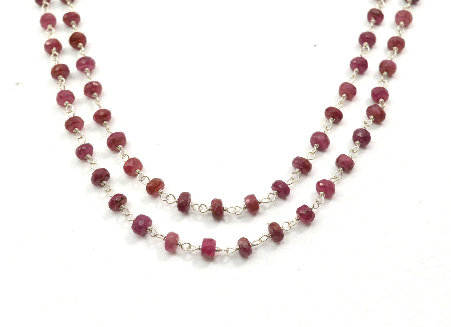 Handmade 925 Silver Gold Rosary Chain - Ruby 3.50mm