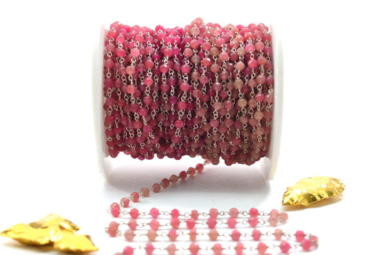 Ruby Rosary Chain - 925 Gold Silver, 3.50mm