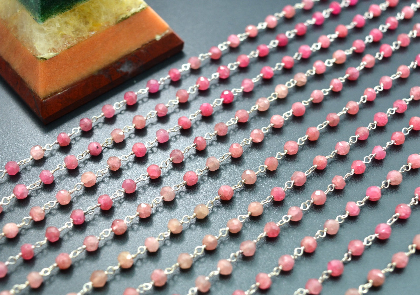 Ruby Rosary Chain - 925 Gold Silver, 3.50mm