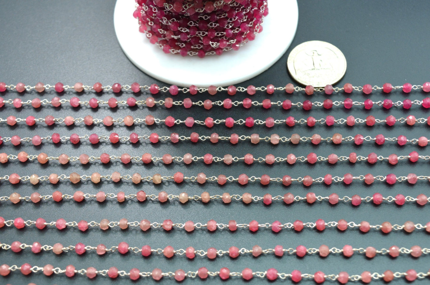 Ruby Rosary Chain - 925 Gold Silver, 3.50mm