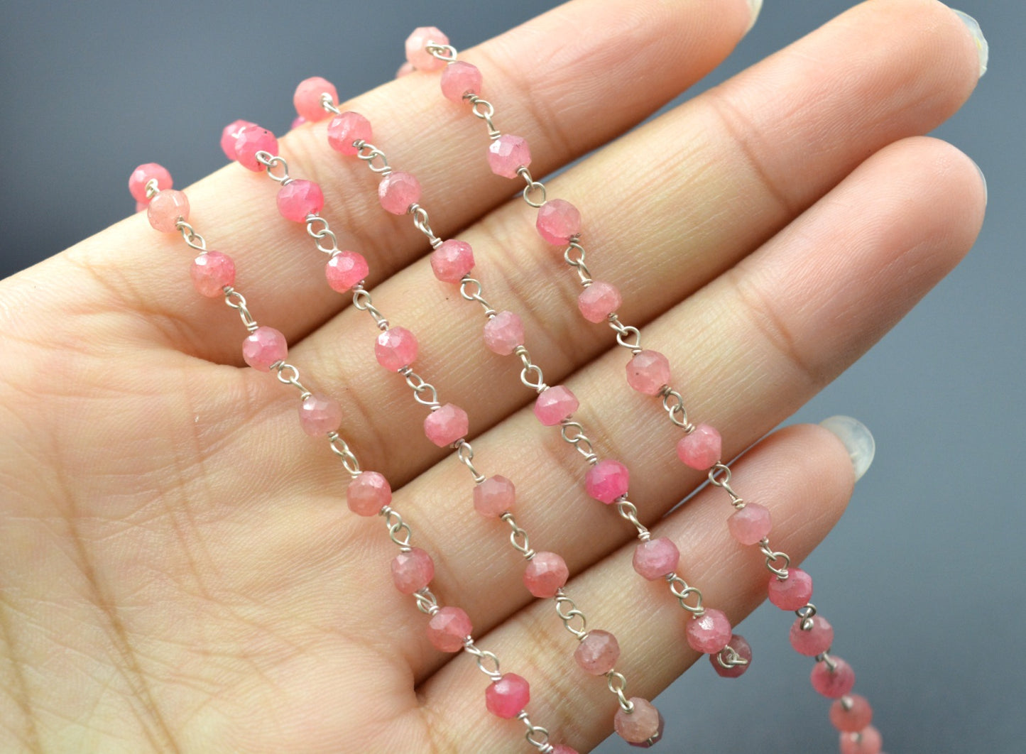 Ruby Rosary Chain - 925 Gold Silver, 3.50mm