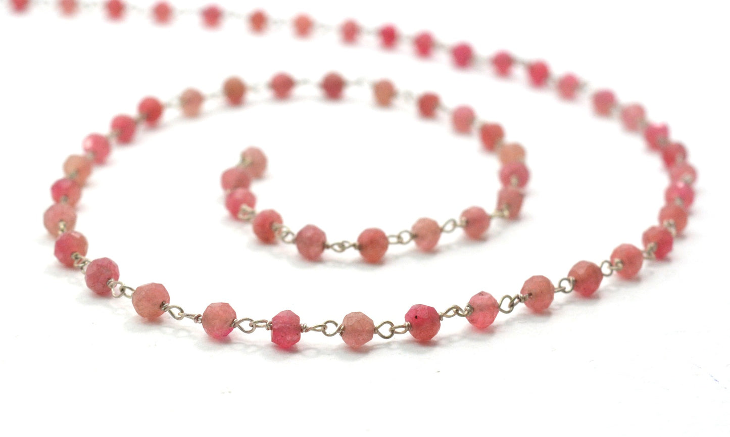 Ruby Rosary Chain - 925 Gold Silver, 3.50mm