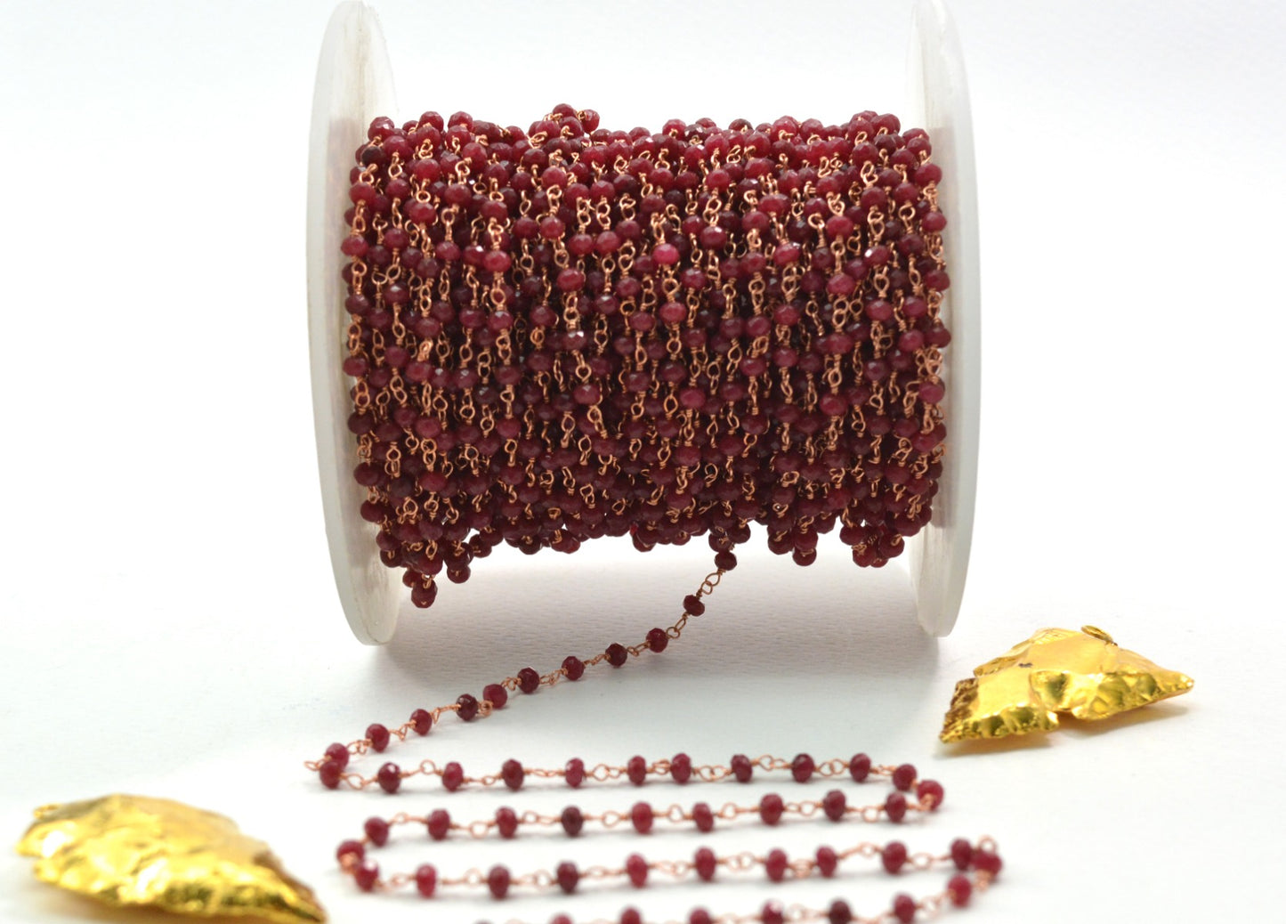 925 Gold Silver Rosary Chain with Stone - 3mm