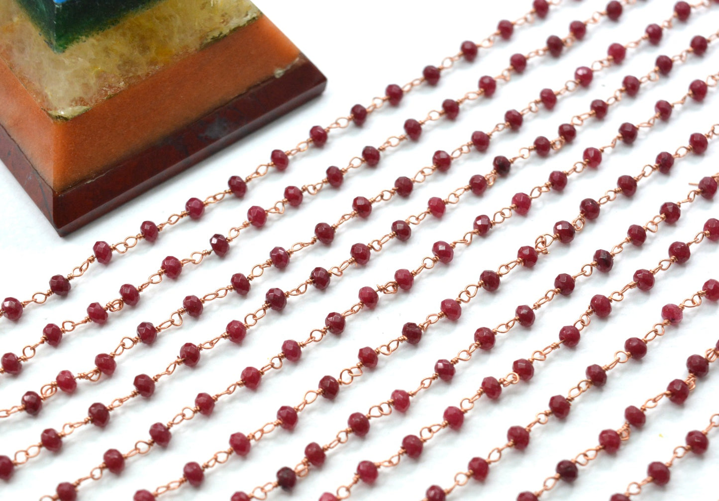 925 Gold Silver Rosary Chain with Stone - 3mm