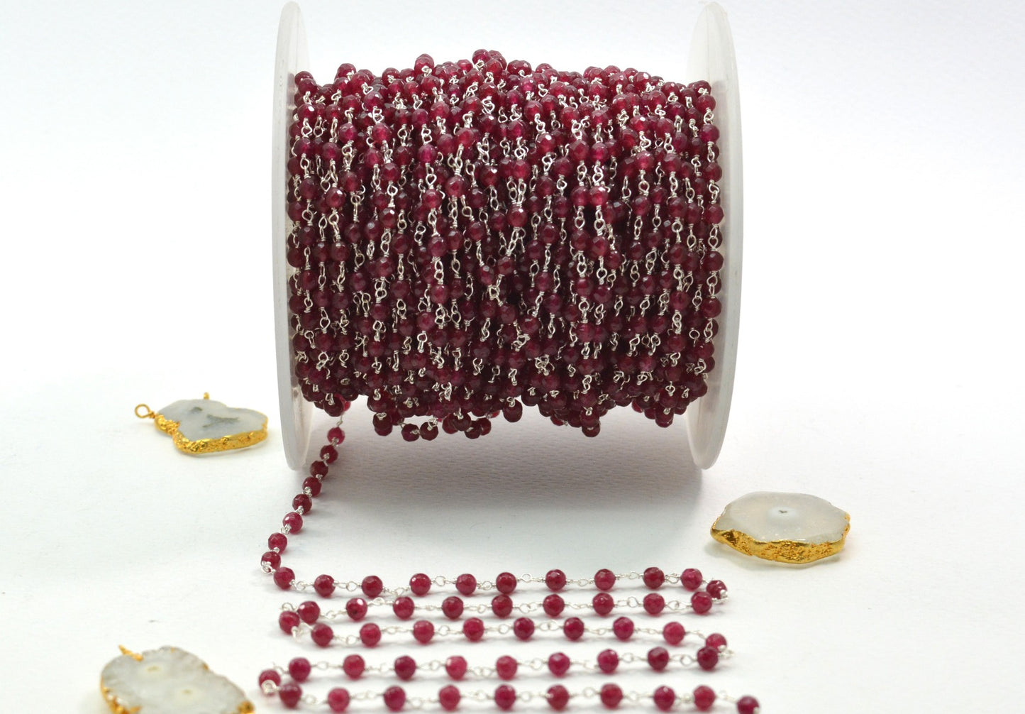 Stylish Chalcedony Rosary Chain in 925 Silver Gold - 3.50mm