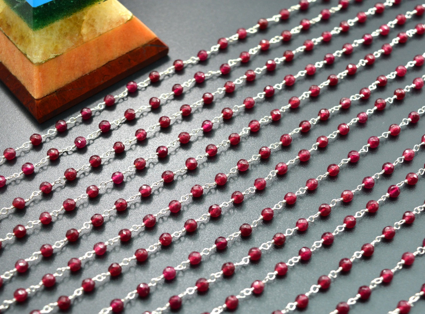 Stylish Chalcedony Rosary Chain in 925 Silver Gold - 3.50mm