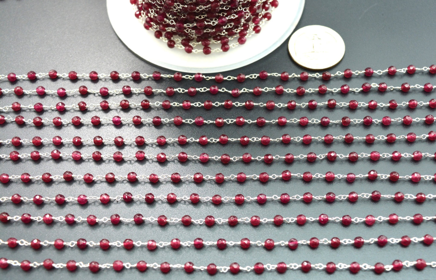 Stylish Chalcedony Rosary Chain in 925 Silver Gold - 3.50mm