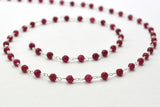 Ruby Chalcedony Rosary Chain, 925 Sterling Silver, 3.5mm Faceted