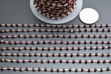Red Crystal Rosary Chain, 925 Sterling Silver, 3mm Faceted