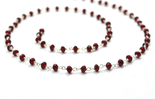 Red Crystal Rosary Chain, 925 Sterling Silver, 3mm Faceted - view 3