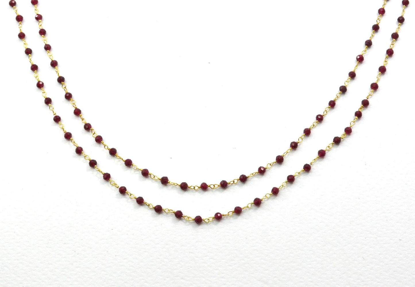 Stunning Garnet Rosary Chain in 925 Silver Gold - 3mm