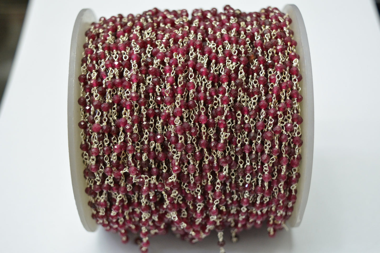 Stunning Garnet Rosary Chain in 925 Silver Gold - 3mm