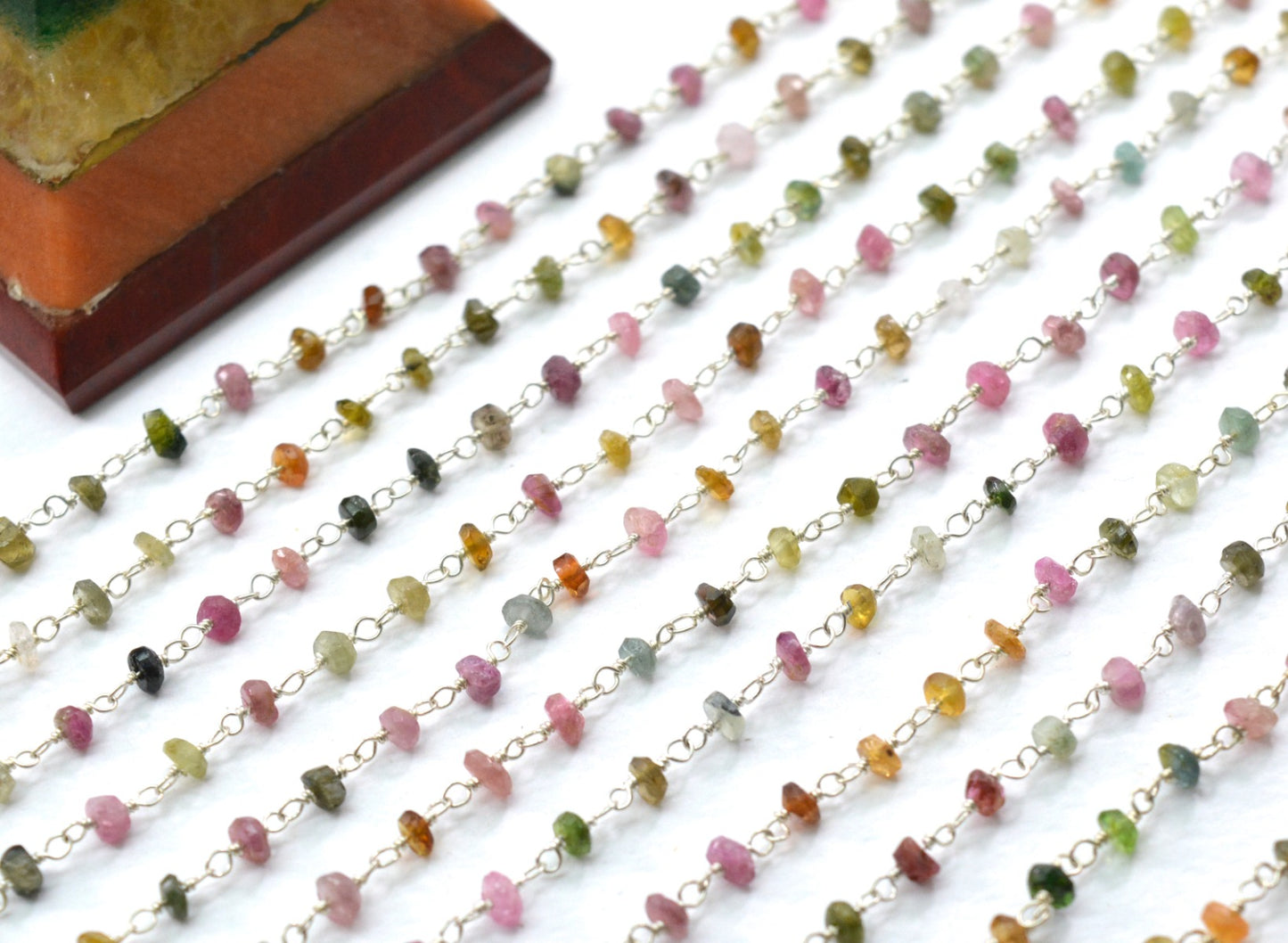 Gorgeous 925 Silver Gold Rosary Chain - Tourmaline 3mm