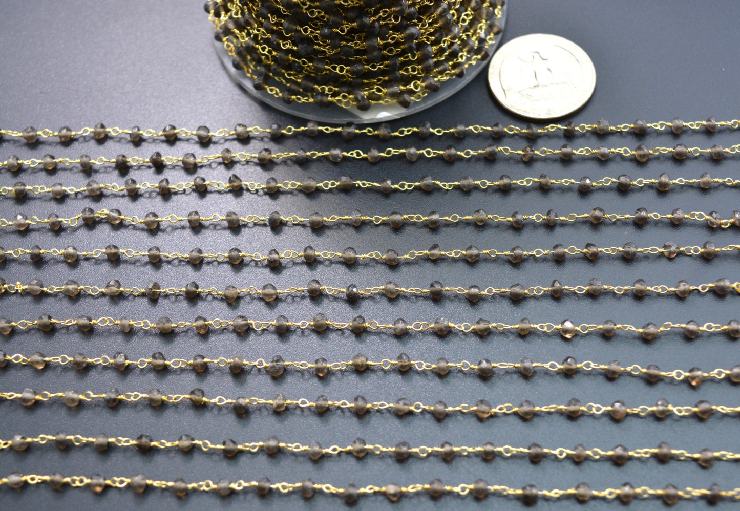 925 Silver Gold Rosary Chain with Stone - 3mm #2