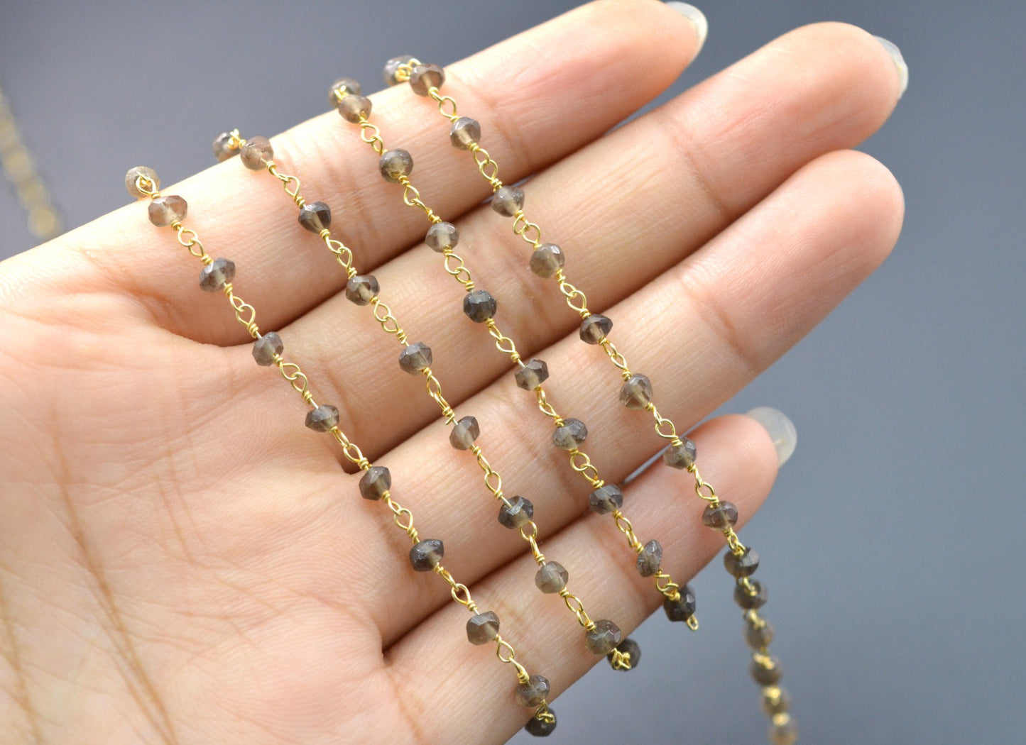 925 Silver Gold Rosary Chain with Stone - 3mm #2