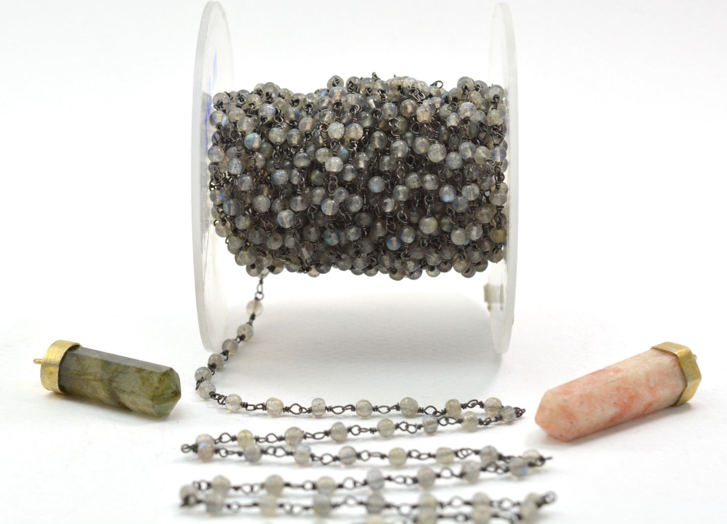 Gorgeous Rosary Chain - Labradorite 925 Silver Gold 3mm