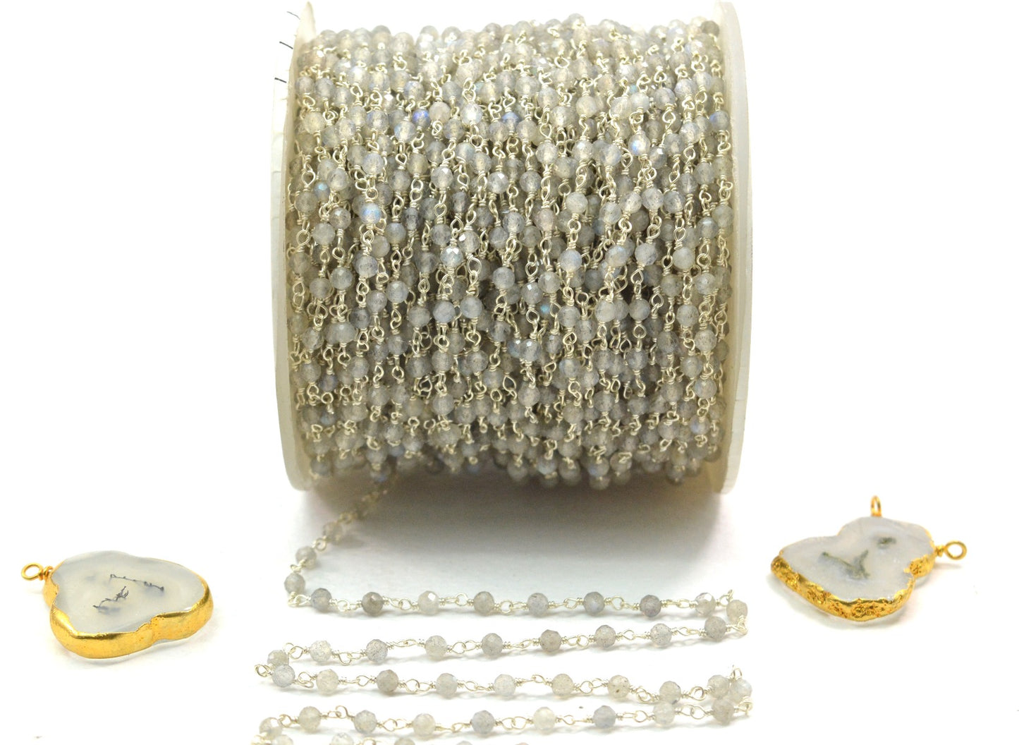 Charming Rosary Chain - Labradorite 925 Silver Gold