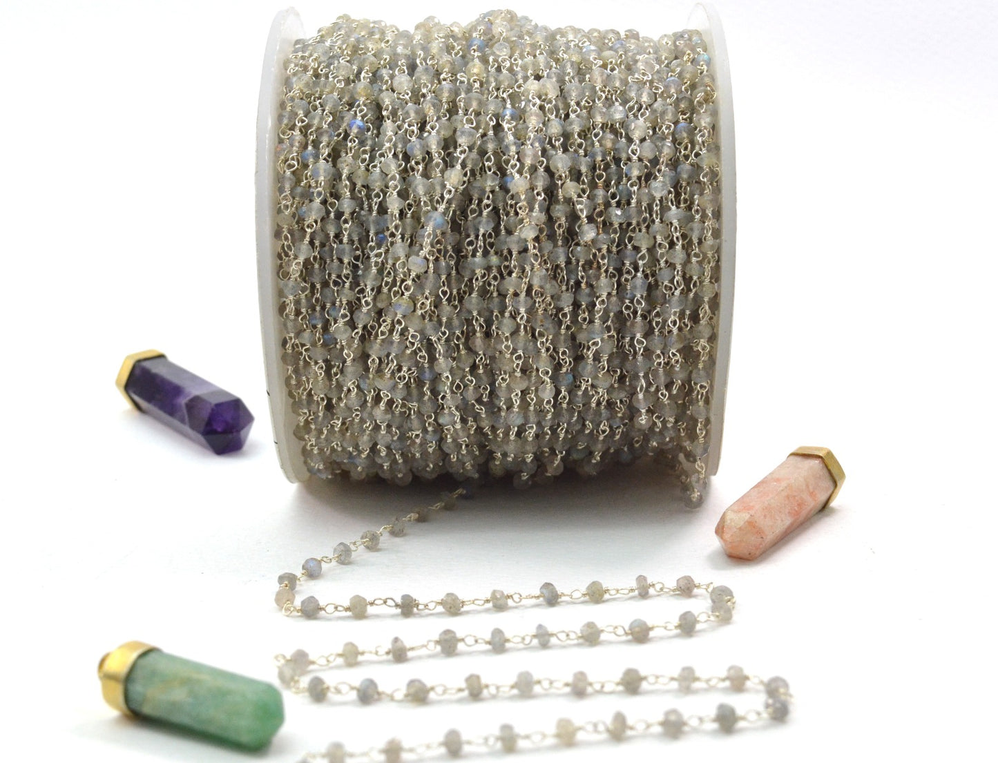 Charming Rosary Chain - Labradorite 925 Silver Gold