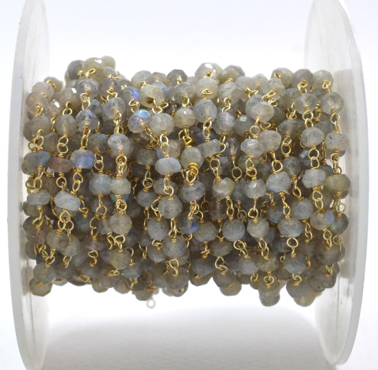 Classic Labradorite Rosary Chain in 925 Silver Gold - 3.50mm