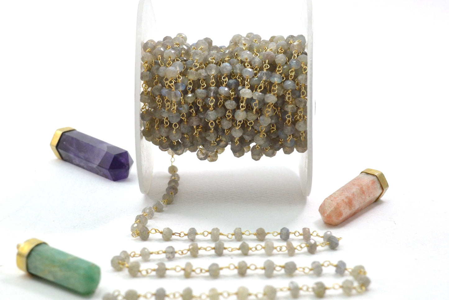 Classic Labradorite Rosary Chain in 925 Silver Gold - 3.50mm