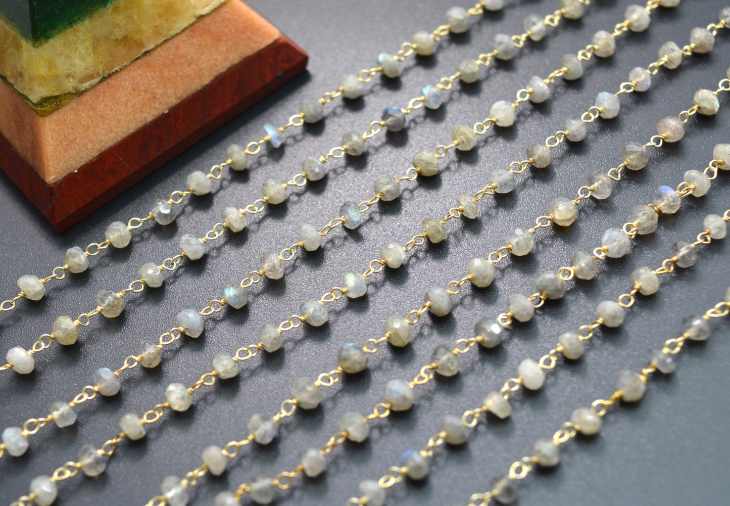 Classic Labradorite Rosary Chain in 925 Silver Gold - 3.50mm