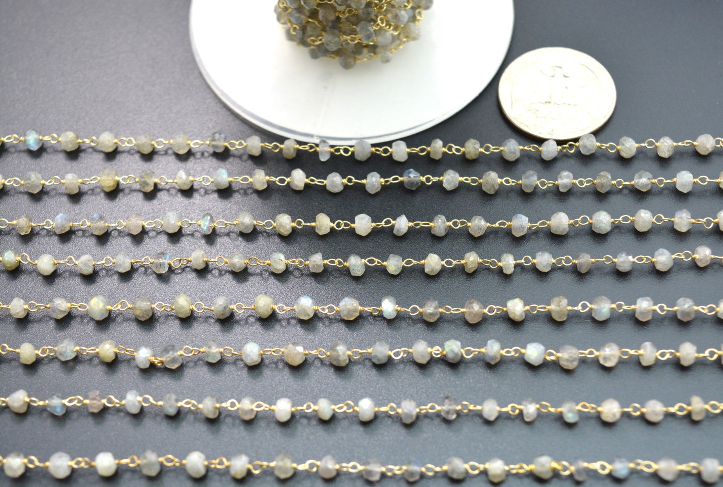 Classic Labradorite Rosary Chain in 925 Silver Gold - 3.50mm
