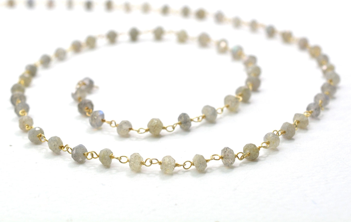 Classic Labradorite Rosary Chain in 925 Silver Gold - 3.50mm