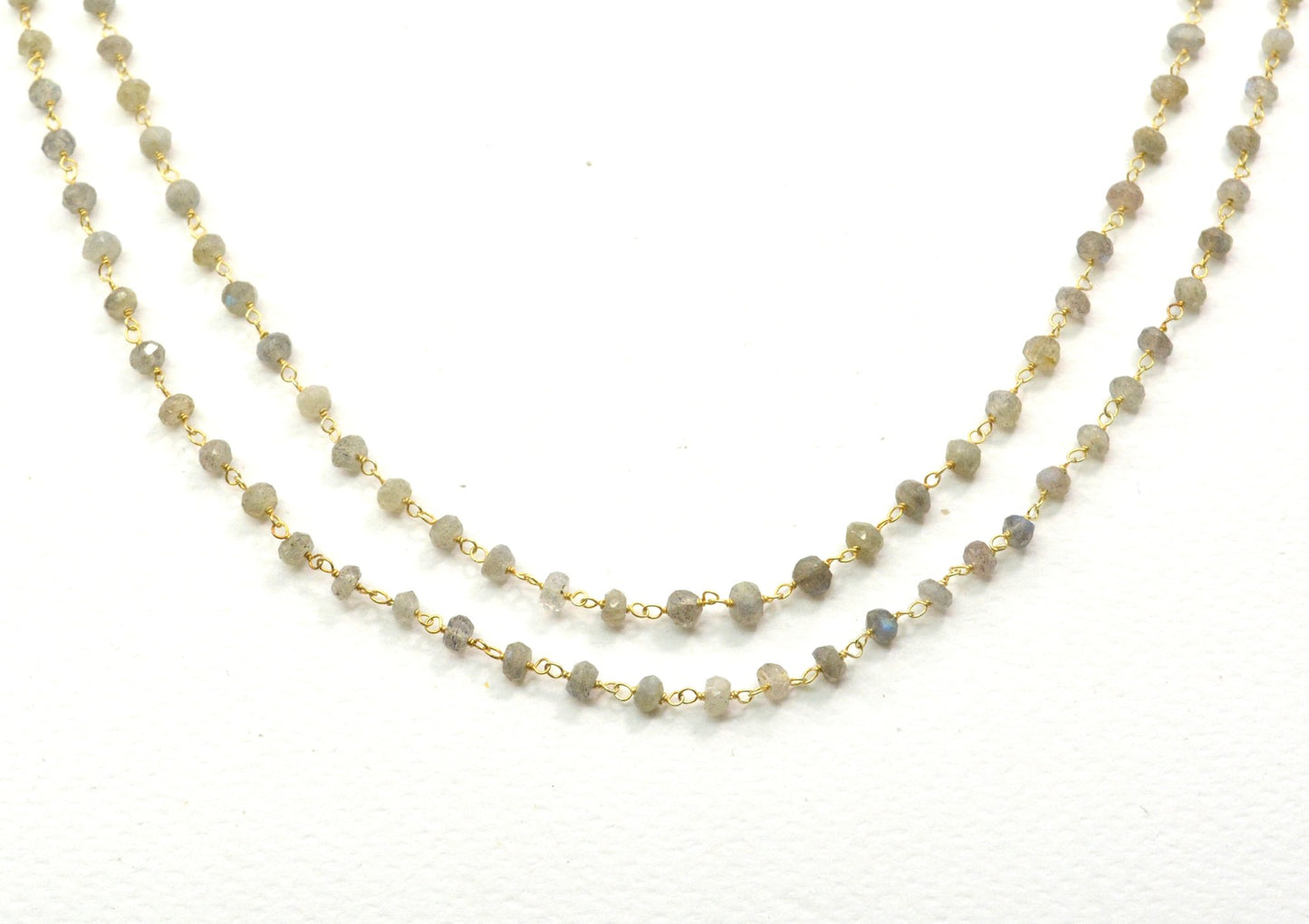 Classic Labradorite Rosary Chain in 925 Silver Gold - 3.50mm