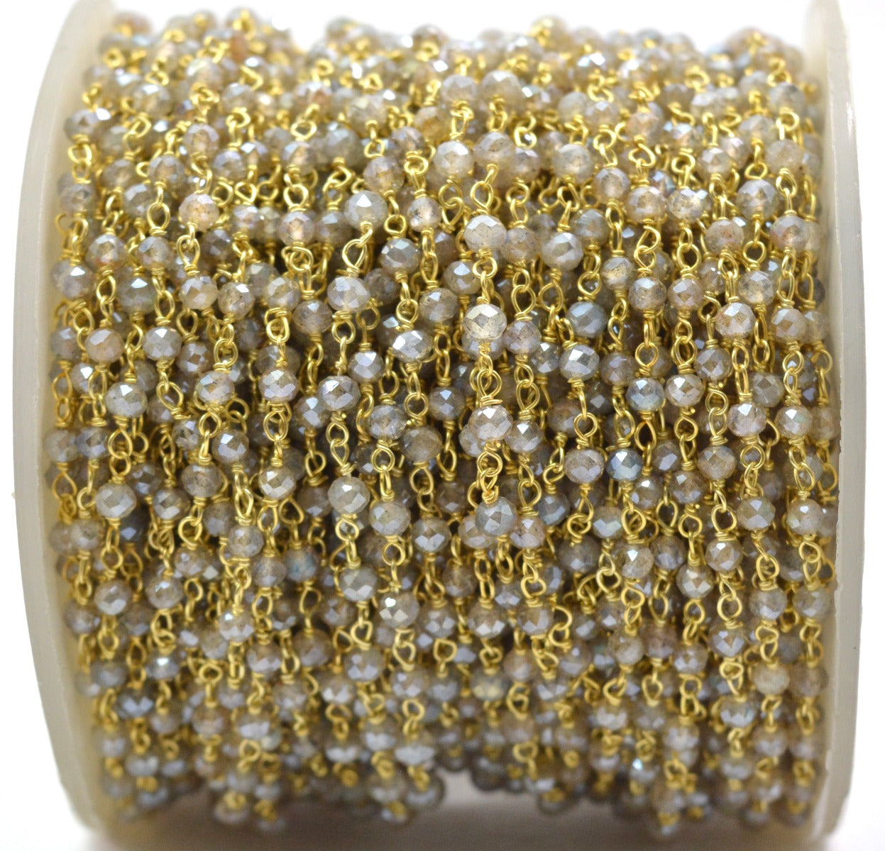 Labradorite Rosary Chain - 925 Gold Silver, 3mm