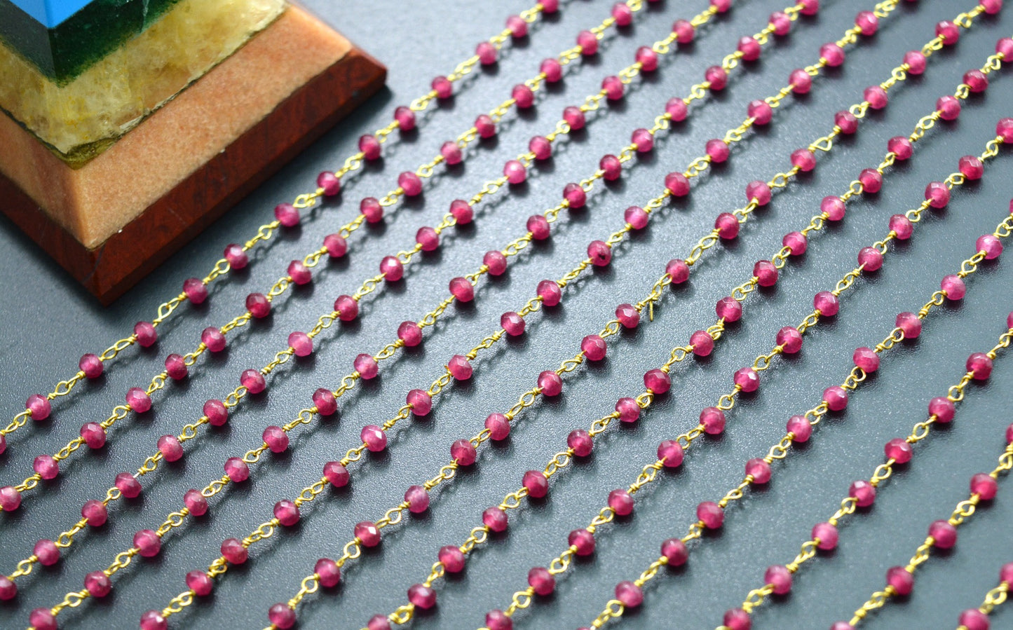 925 Silver Rosary Chain with Tourmaline - 3mm