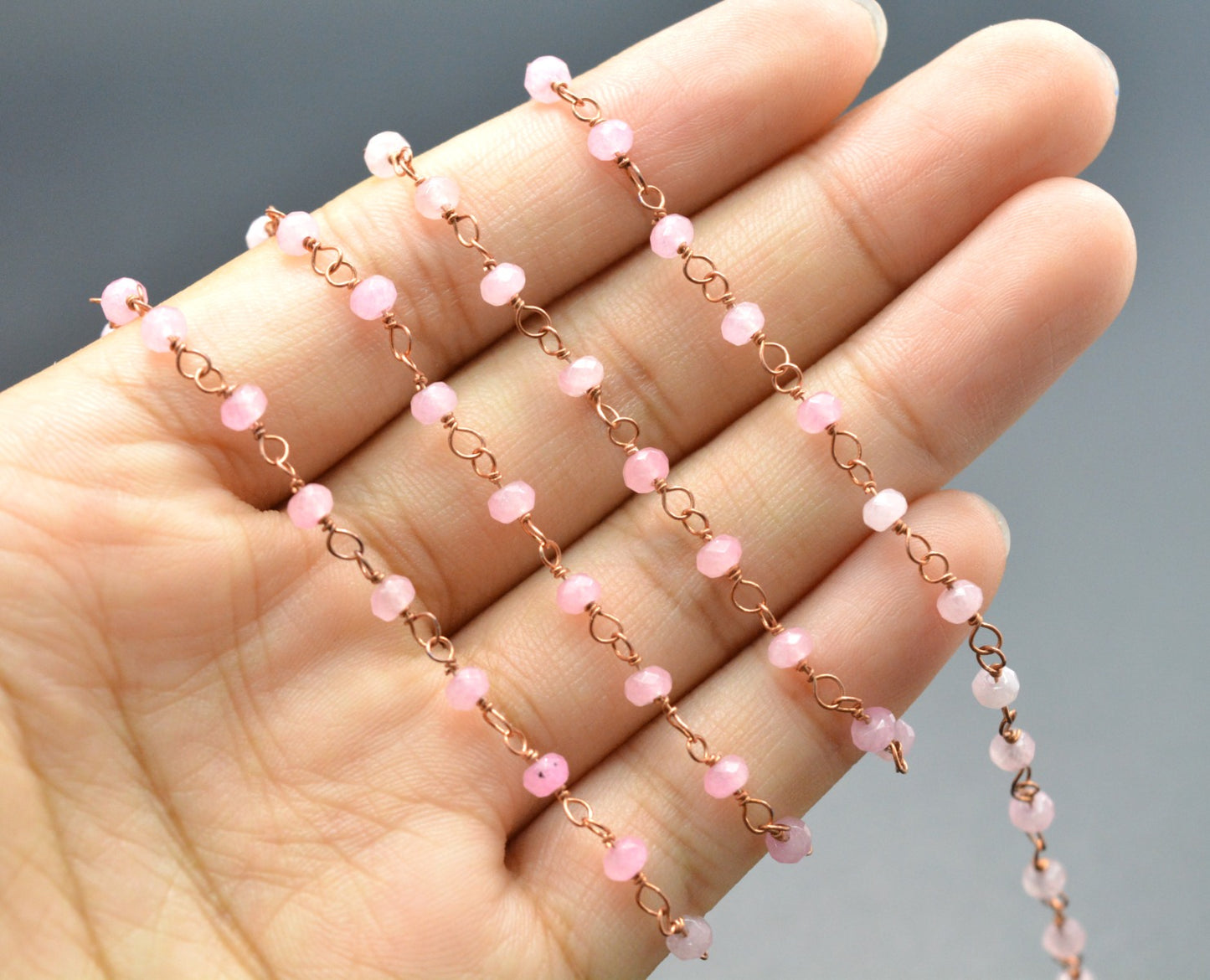 Artisan 925 Silver Gold Rosary Chain - Jade 3mm