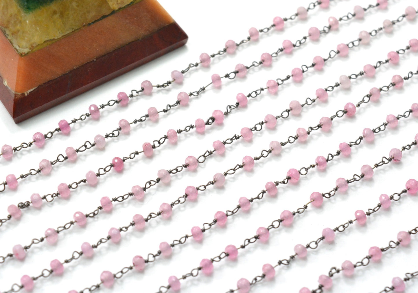 Artisan 925 Silver Gold Rosary Chain - Jade 3mm