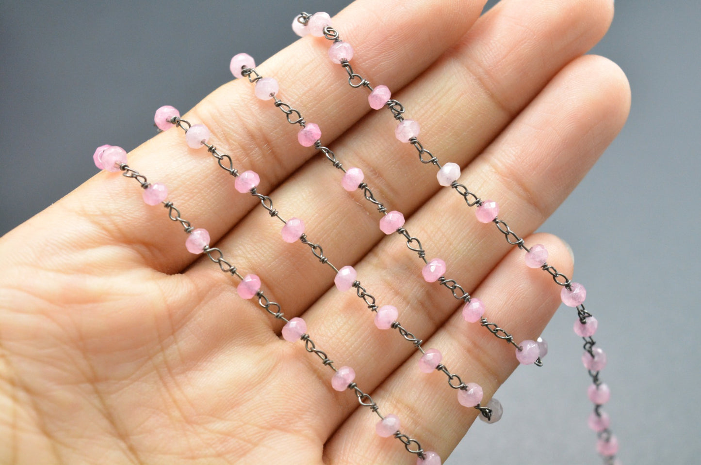 Artisan 925 Silver Gold Rosary Chain - Jade 3mm